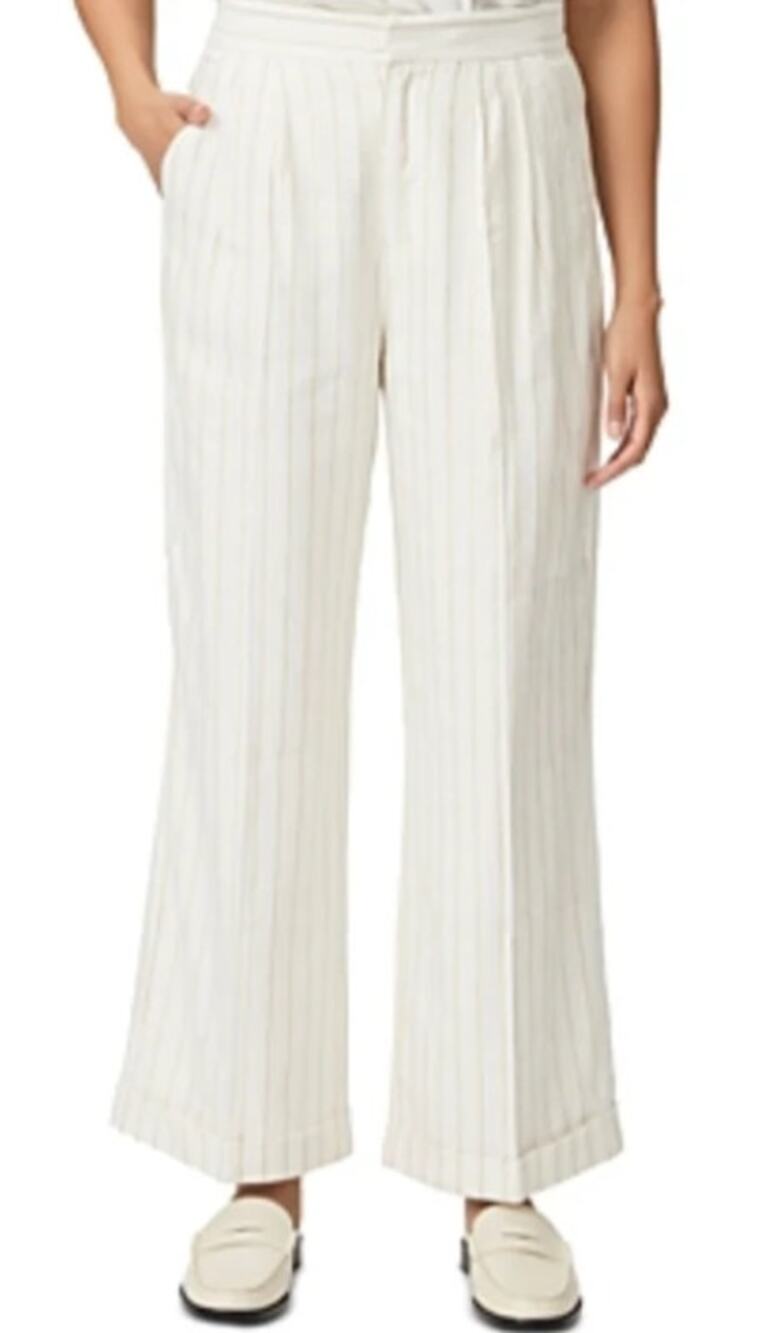 PAIGE WOMENS 10 KENNIE LINEN TROUSER PANTS AFTERGLOW NATURAL GOLD STRIPE NEW
